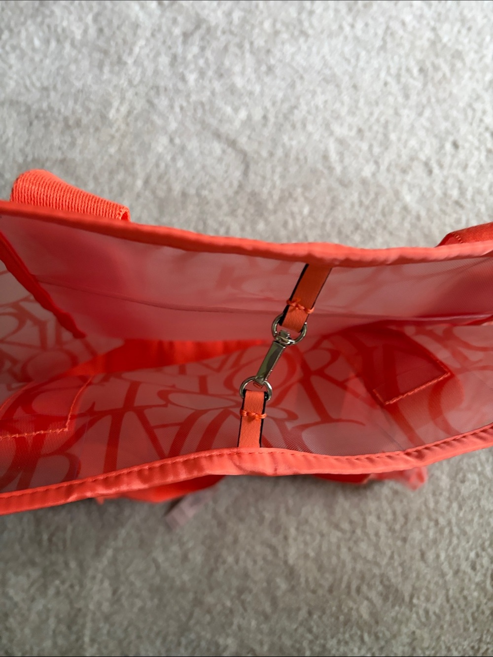 NWT Victoria's Secret Coral Logo Mesh Tote Beach Bag - Picture 7 of 7